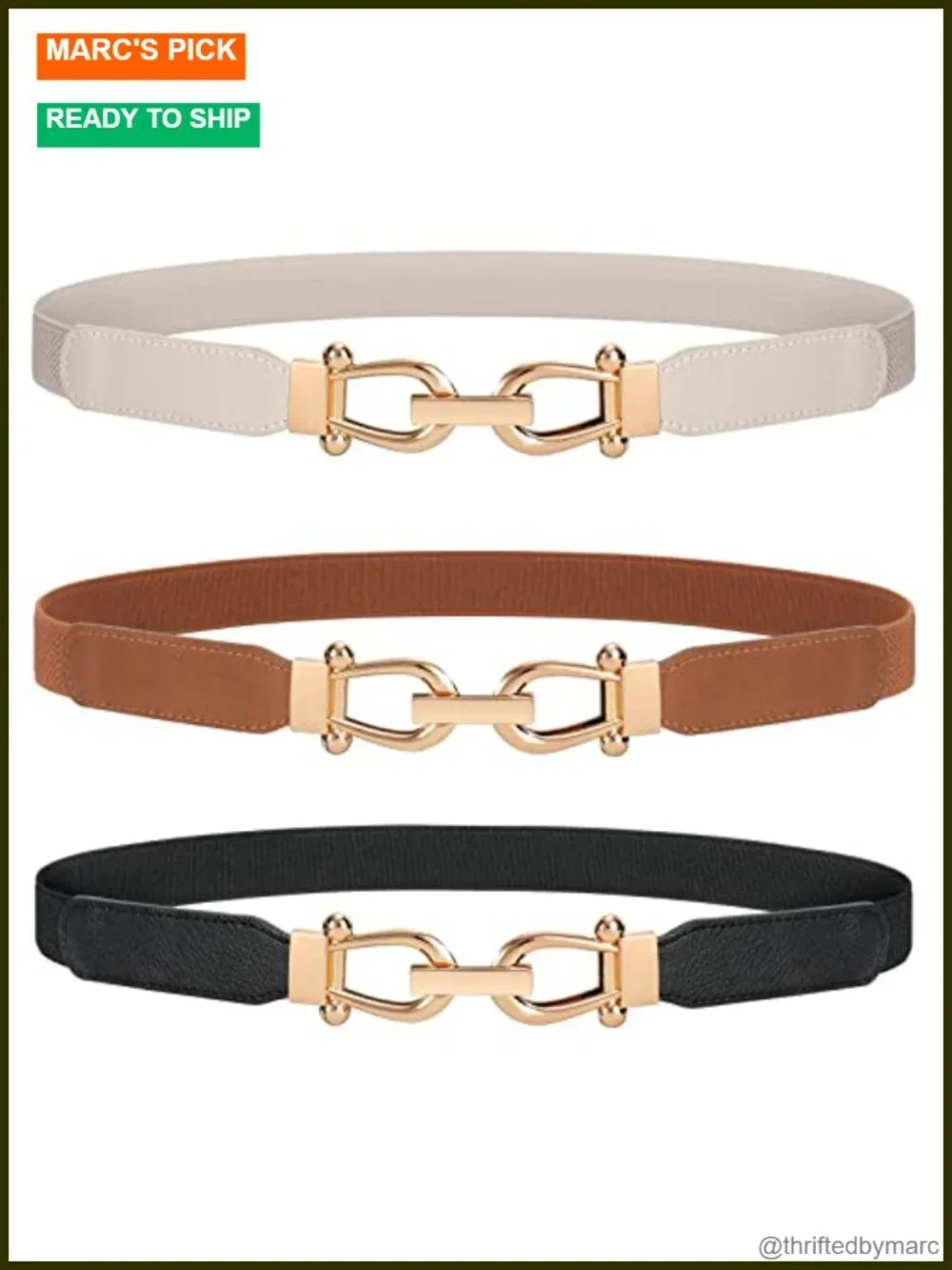 Stretchy Skinny Waist Belt with Gold Buckle - Elastic Leather Belt
